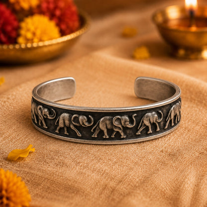 THE MEN THING Steel Bracelets The Perfect Rakhi Gift For Every Brother – ELEPHANT GRACE - Premium Stainless Steel Open Bangle Bracelets With Timeless Style (Adjustable)