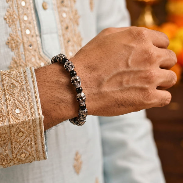 The Perfect Rakhi Gift For Every Brother – GRIM SKULL - Black Agate - Premium Stainless Steel Bracelets With Timeless Style (8inch)