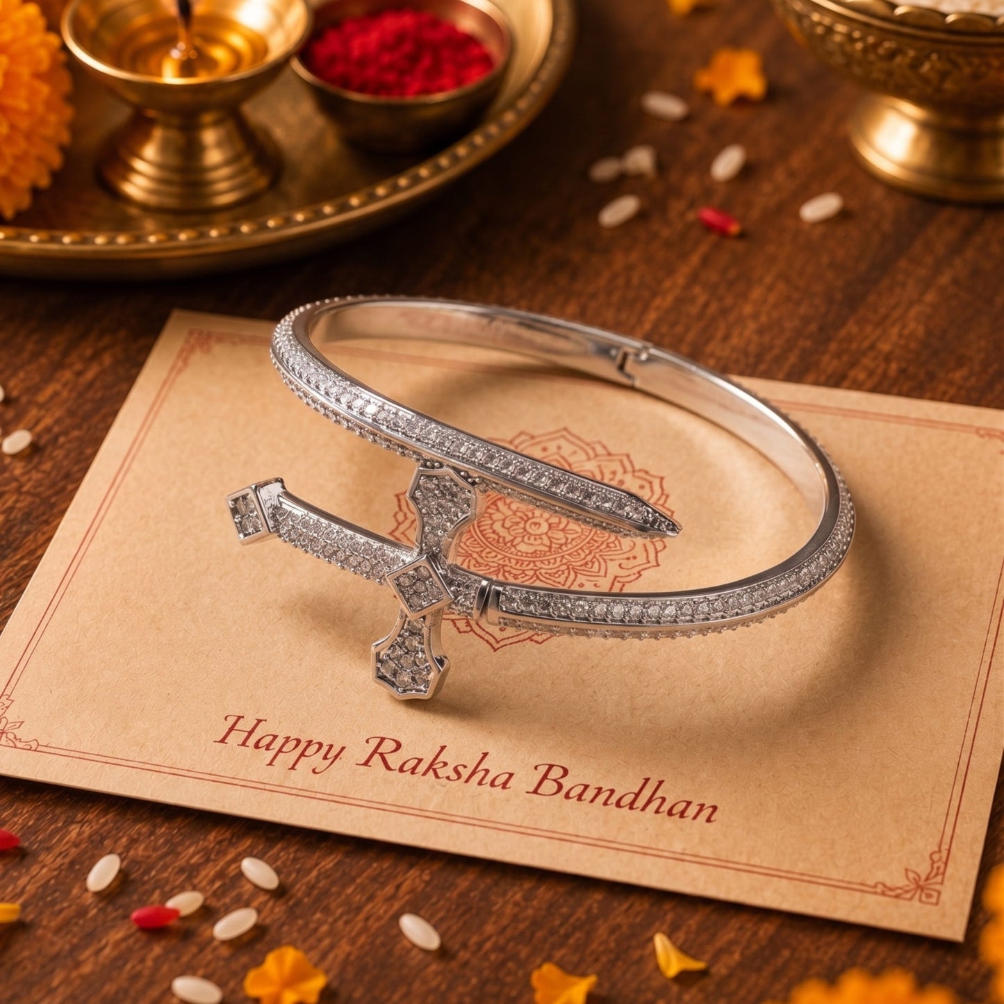THE MEN THING Steel Bracelets The Perfect Rakhi Gift For Every Brother – JUSTICE SWORD SILVER - Premium Alloy Bracelet With Faux Diamonds (8inch)