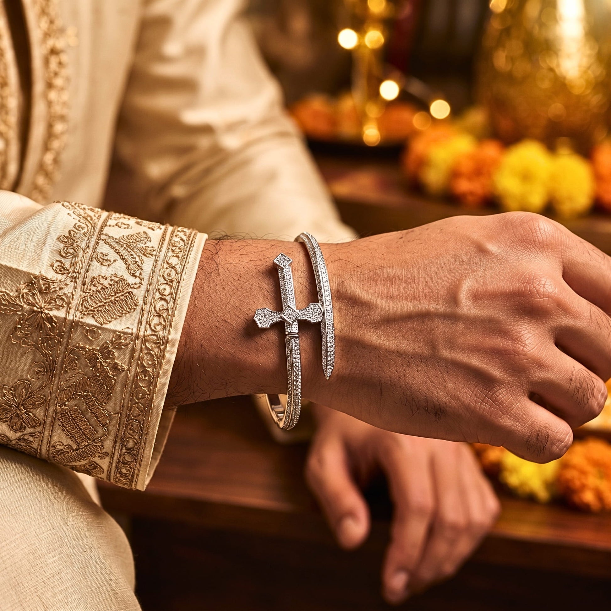 THE MEN THING Steel Bracelets The Perfect Rakhi Gift For Every Brother – JUSTICE SWORD SILVER - Premium Alloy Bracelet With Faux Diamonds (8inch)