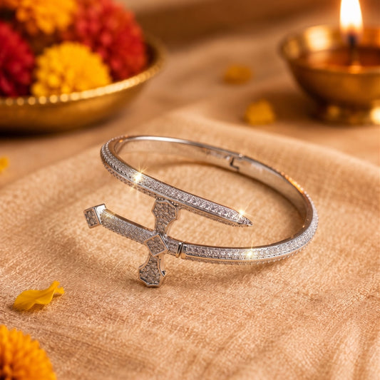 THE MEN THING Steel Bracelets The Perfect Rakhi Gift For Every Brother – JUSTICE SWORD SILVER - Premium Alloy Bracelet With Faux Diamonds (8inch)