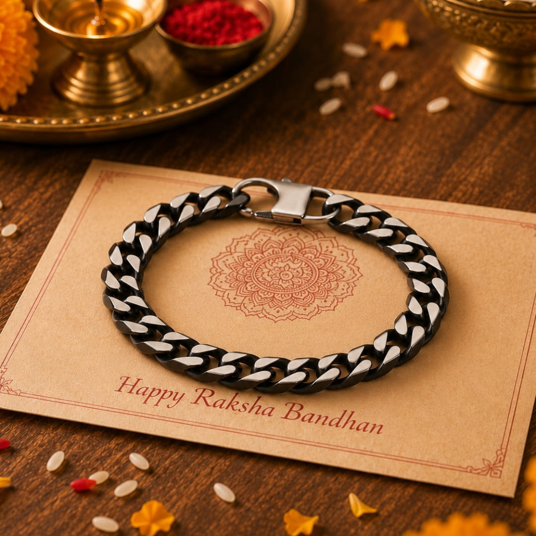 THE MEN THING Steel Bracelets The Perfect Rakhi Gift For Every Brother – ONYX FANG - Premium Titanium Steel With Timeless Style (8.5inch)