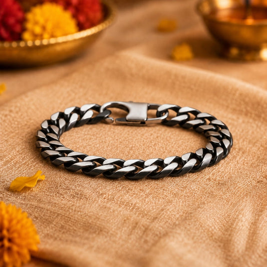 THE MEN THING Steel Bracelets The Perfect Rakhi Gift For Every Brother – ONYX FANG - Premium Titanium Steel With Timeless Style (8.5inch)
