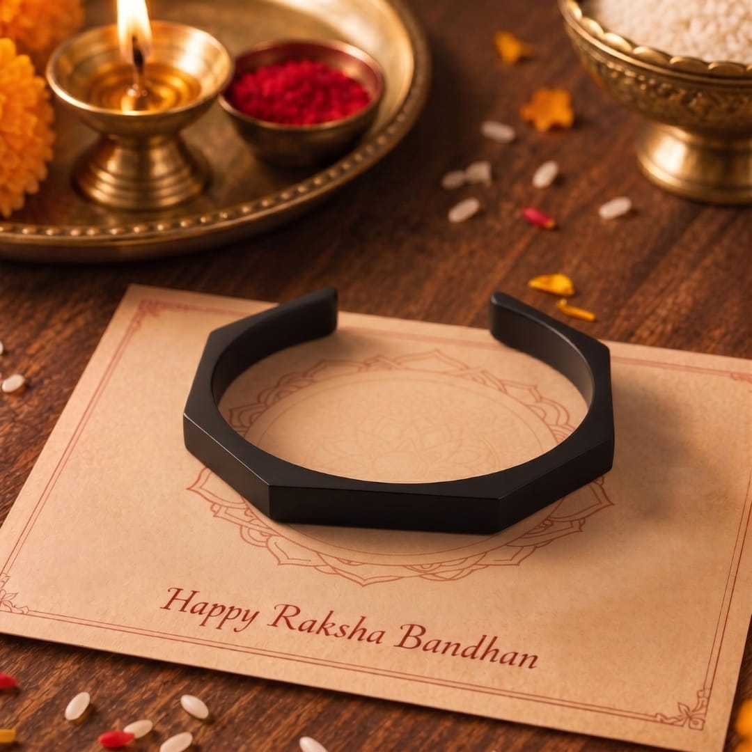 THE MEN THING Steel Bracelets The Perfect Rakhi Gift For Every Brother – ONYX HEX CUFF - Pure Stainless Steel With Timeless Style
