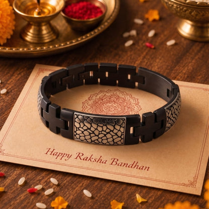 THE MEN THING Steel Bracelets The Perfect Rakhi Gift For Every Brother – ONYX MOSAIC - Premium Titanium Steel With Timeless Style (8.5inch)