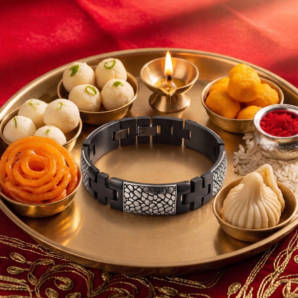 The Perfect Rakhi Gift For Every Brother – ONYX MOSAIC - Premium Titanium Steel With Timeless Style (8.5inch)