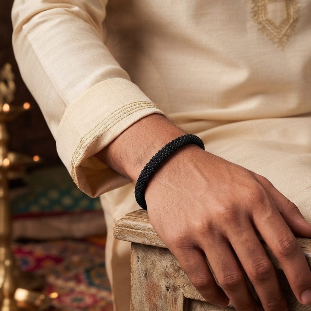 THE MEN THING Steel Bracelets The Perfect Rakhi Gift For Every Brother – RAVEN WEAVE BLACK - Stainless Steel Bracelet With Timeless Style (8 inch)