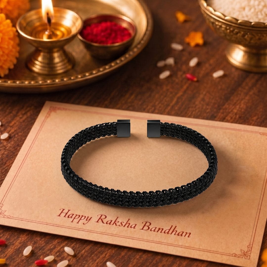 THE MEN THING Steel Bracelets The Perfect Rakhi Gift For Every Brother – RAVEN WEAVE BLACK - Stainless Steel Bracelet With Timeless Style (8 inch)