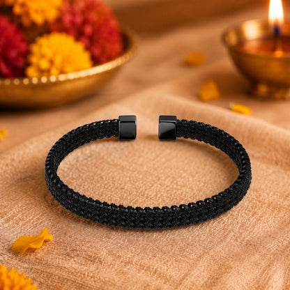 THE MEN THING Steel Bracelets The Perfect Rakhi Gift For Every Brother – RAVEN WEAVE BLACK - Stainless Steel Bracelet With Timeless Style (8 inch)