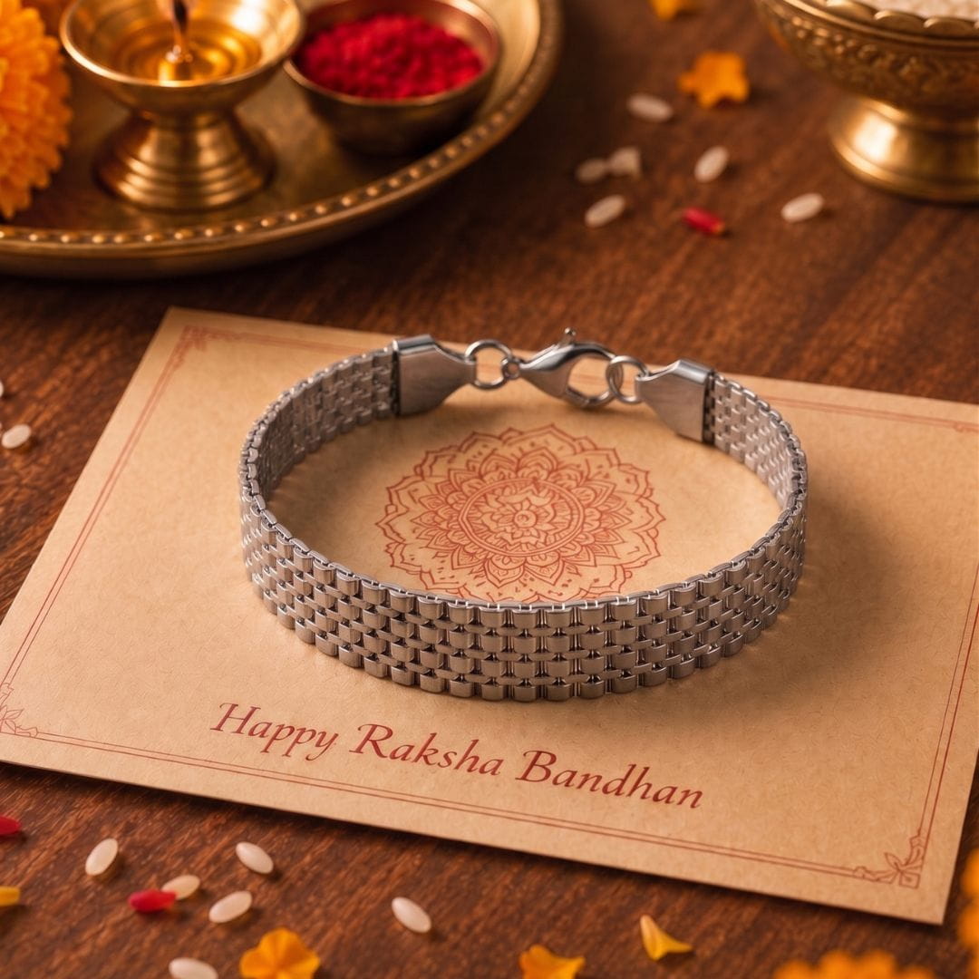 THE MEN THING Steel Bracelets The Perfect Rakhi Gift For Every Brother – ROAD TREAD - Stainless Steel Bracelet With Timeless Style (8 inch)