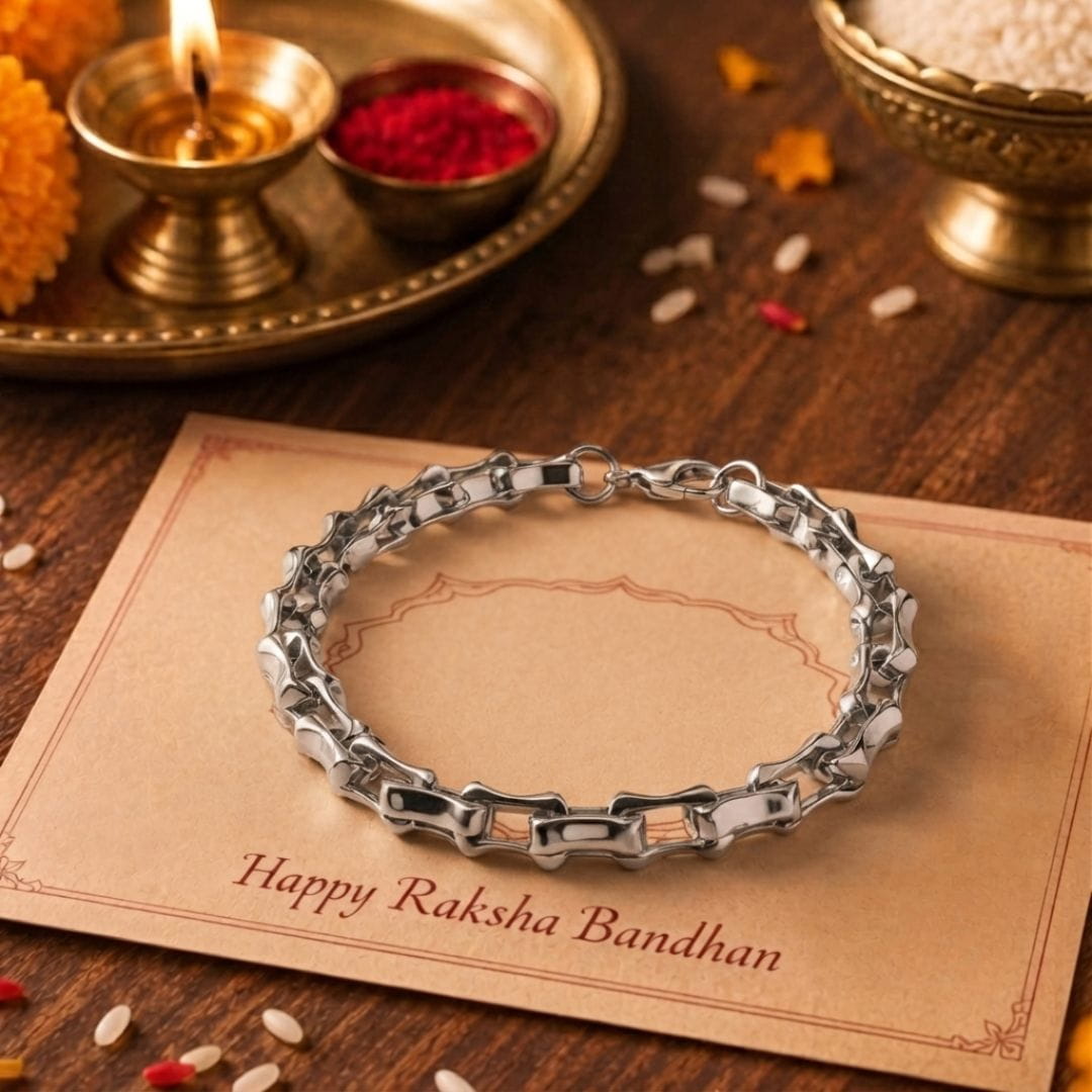 THE MEN THING Steel Bracelets The Perfect Rakhi Gift For Every Brother – ROADLINK SILVER  - Stainless Steel Bracelet With Timeless Style (8 inch)