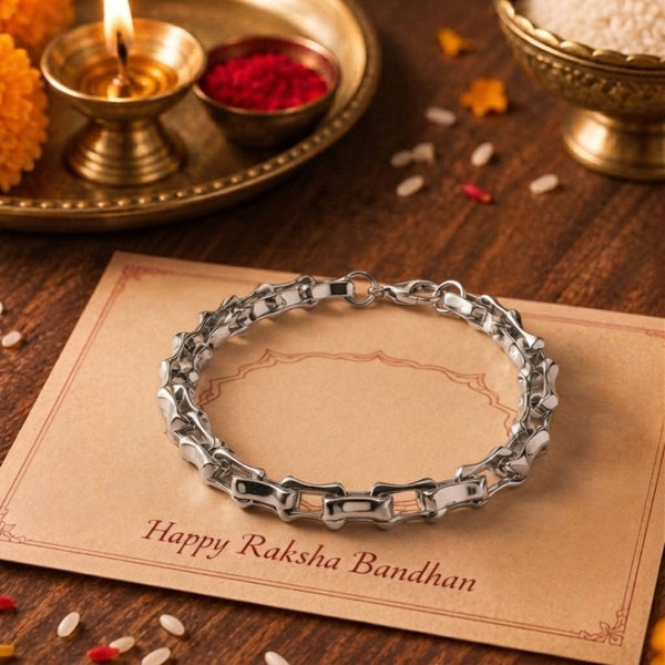The Perfect Rakhi Gift For Every Brother – ROADLINK SILVER  - Stainless Steel Bracelet With Timeless Style (8 inch)