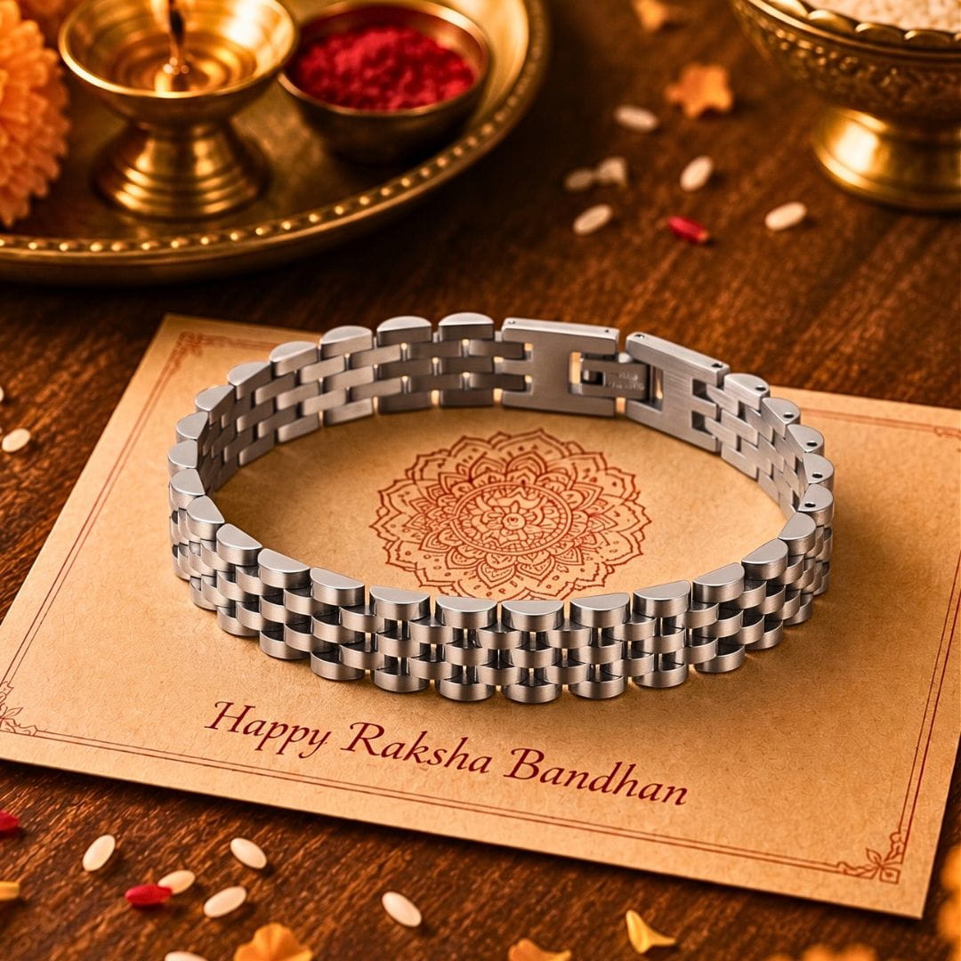 THE MEN THING Steel Bracelets The Perfect Rakhi Gift For Every Brother – STEEL GRID BRACELET - 12mm Stainless Steel Bracelet With Timeless Style (8 inch)