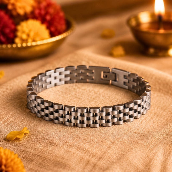 The Perfect Rakhi Gift For Every Brother – STEEL GRID BRACELET - 12mm Stainless Steel Bracelet With Timeless Style (8 inch)