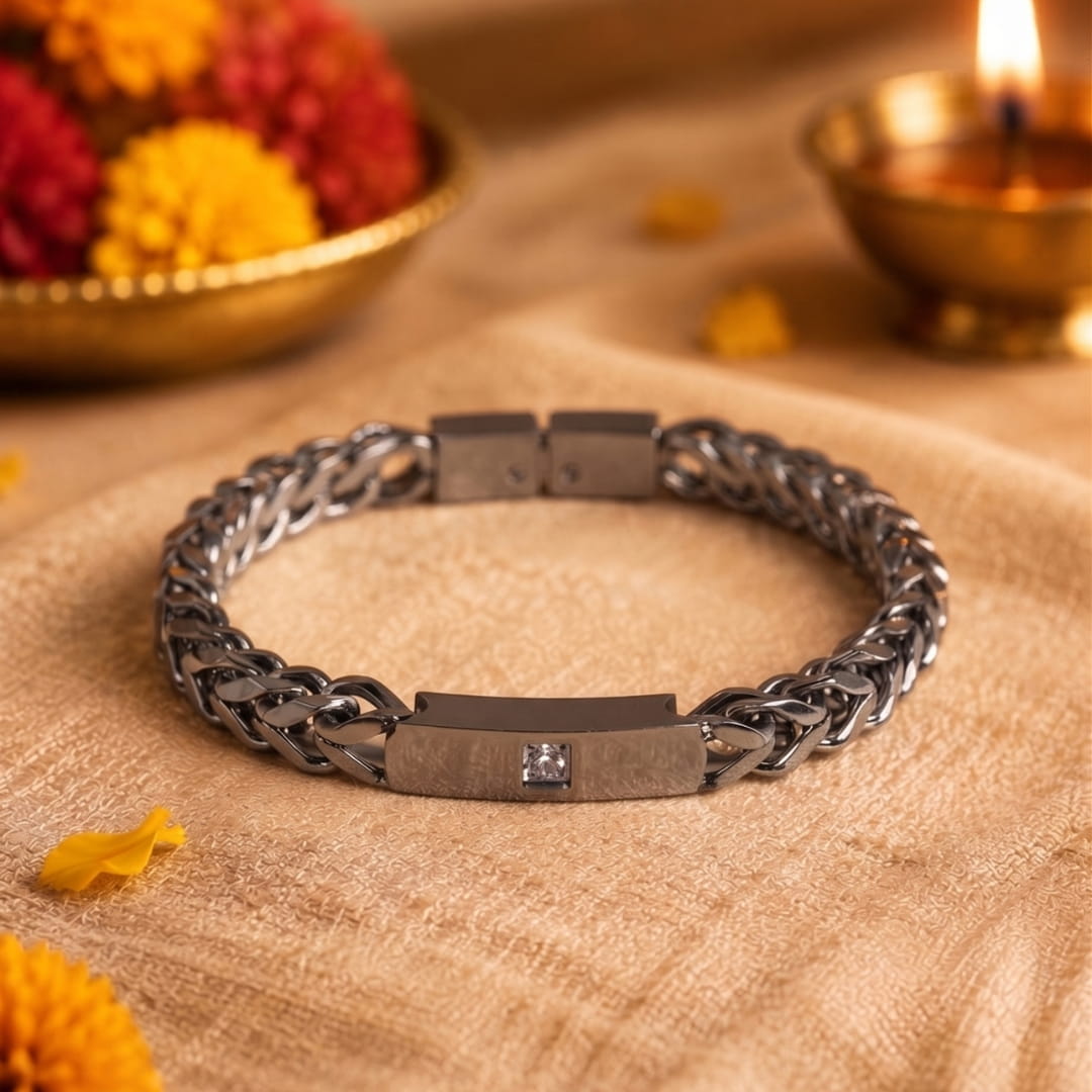 THE MEN THING Steel Bracelets The Perfect Rakhi Gift For Every Brother – STEEL NEXUS - Premium Titanium Steel With Timeless Style (8.5inch)