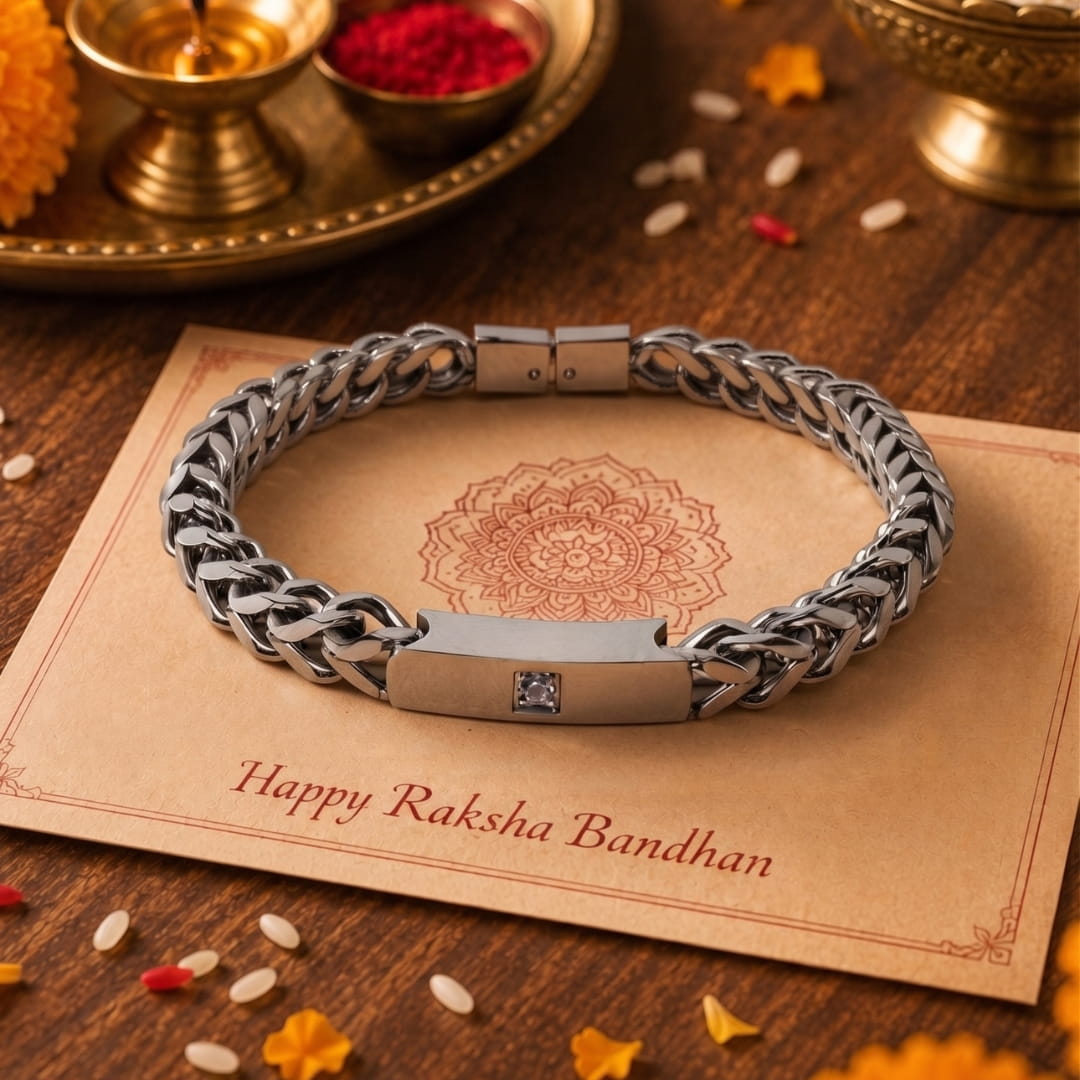 THE MEN THING Steel Bracelets The Perfect Rakhi Gift For Every Brother – STEEL NEXUS - Premium Titanium Steel With Timeless Style (8.5inch)