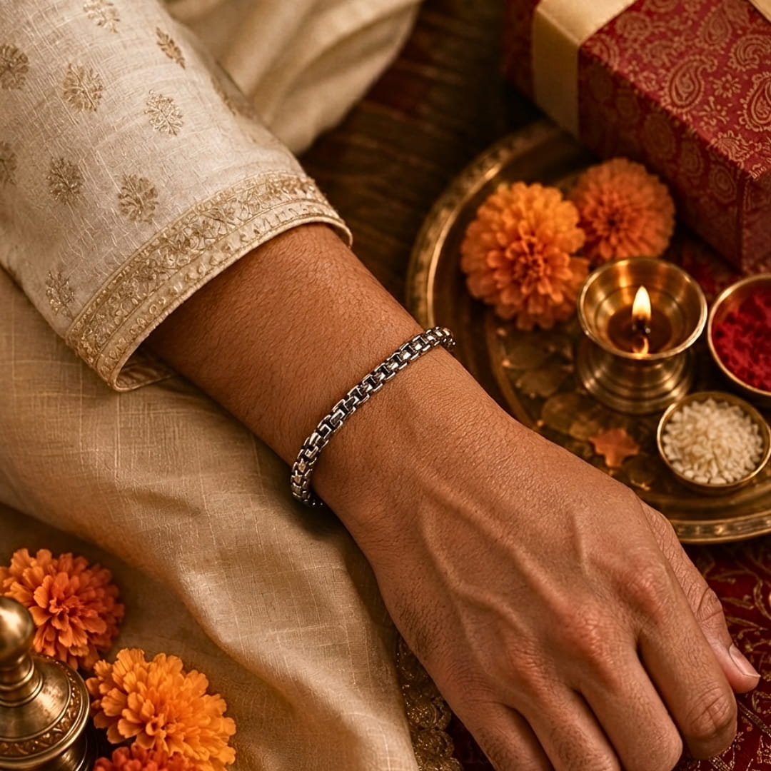 THE MEN THING Steel Bracelets The Perfect Rakhi Gift For Every Brother – STEELBOX - Premium Stainless Steel Bracelets With Timeless Style (7inch)