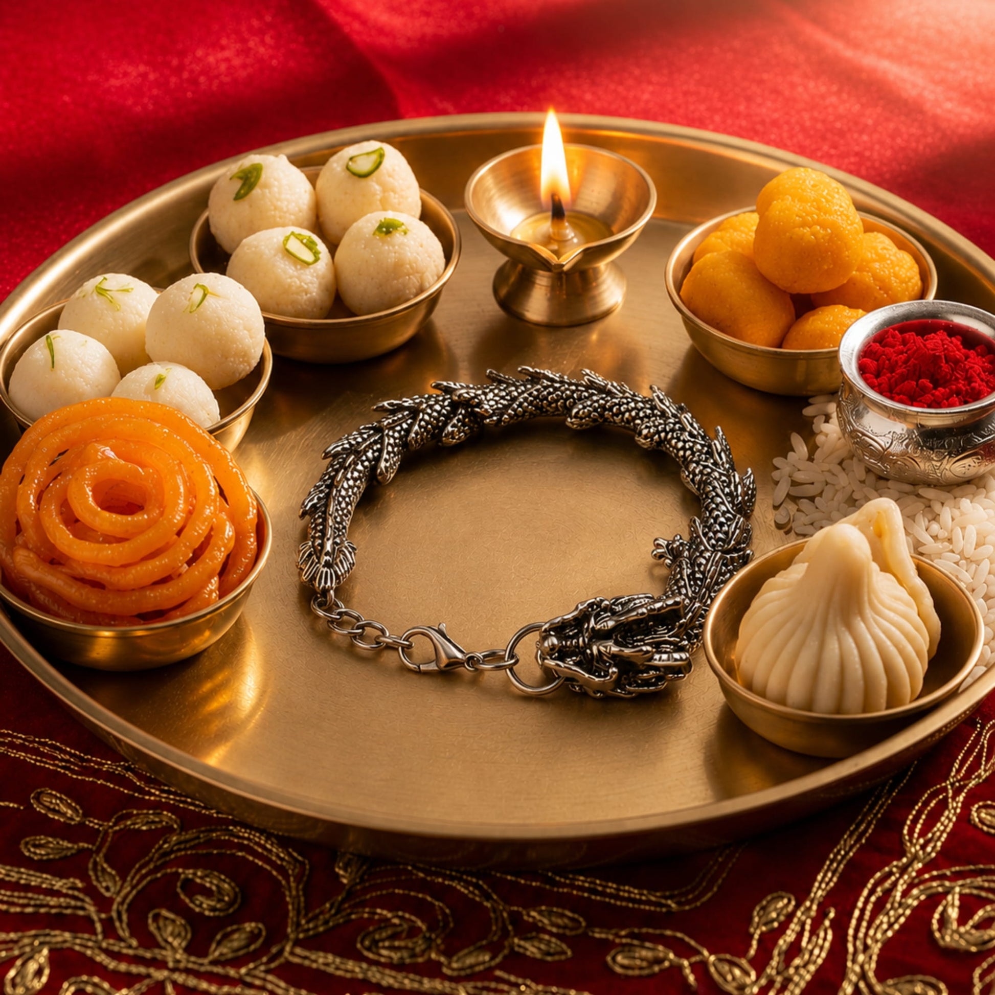 THE MEN THING Steel Bracelets The Perfect Rakhi Gift For Every Brother – TIBETAN DRAGON - Premium Alloy Bracelets With Timeless Style (8inch)
