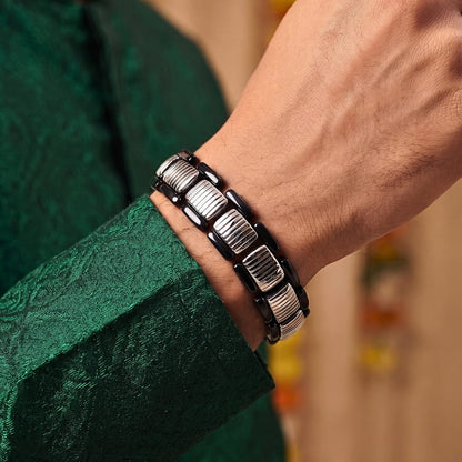 THE MEN THING Steel Bracelets The Perfect Rakhi Gift For Every Brother – TITAN GRIDLOCK - Premium Titanium Steel With Timeless Style (8.5inch)