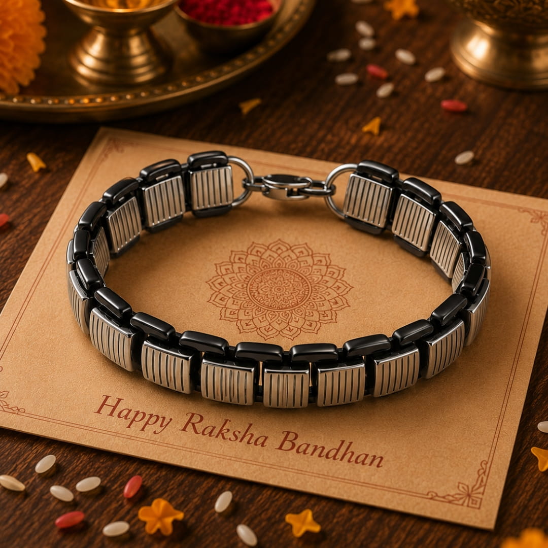 THE MEN THING Steel Bracelets The Perfect Rakhi Gift For Every Brother – TITAN GRIDLOCK - Premium Titanium Steel With Timeless Style (8.5inch)