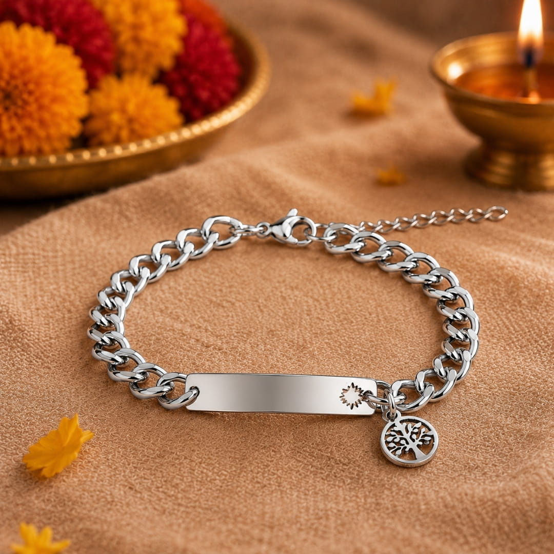 THE MEN THING Steel Bracelets The Perfect Rakhi Gift For Every Brother – TREE CHARM STEEL - Pure Titanium Steel Bracelet With Timeless Style (8-9 Inch)