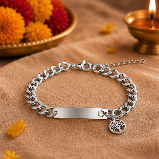 THE MEN THING Steel Bracelets The Perfect Rakhi Gift For Every Brother – TREE CHARM STEEL - Pure Titanium Steel Bracelet With Timeless Style (8-9 Inch)