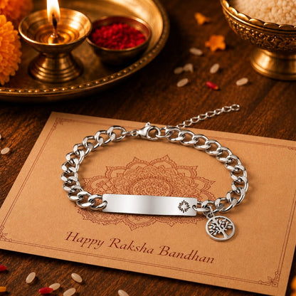 THE MEN THING Steel Bracelets The Perfect Rakhi Gift For Every Brother – TREE CHARM STEEL - Pure Titanium Steel Bracelet With Timeless Style (8-9 Inch)