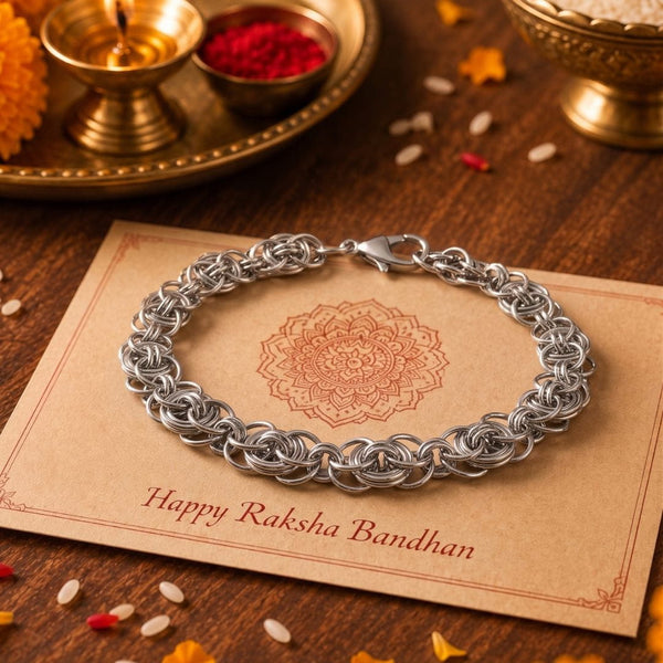 The Perfect Rakhi Gift For Every Brother – WOLF BRAID SILVER - Stainless Steel Bracelet With Timeless Style (8 inch)