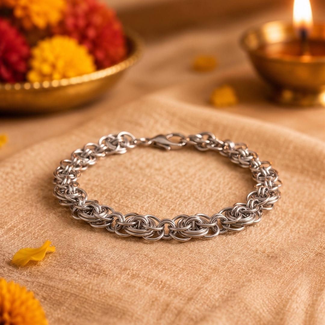 THE MEN THING Steel Bracelets The Perfect Rakhi Gift For Every Brother – WOLF BRAID SILVER - Stainless Steel Bracelet With Timeless Style (8 inch)