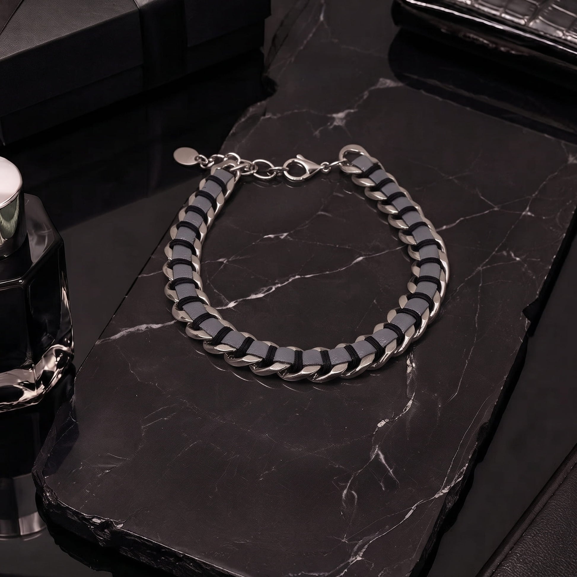 THE MEN THING Steel Bracelets TITAN BRAID - 9mm Pure Titanium Steel Bracelet with Snap-lock Clasp for Men & Boy (8 inch)