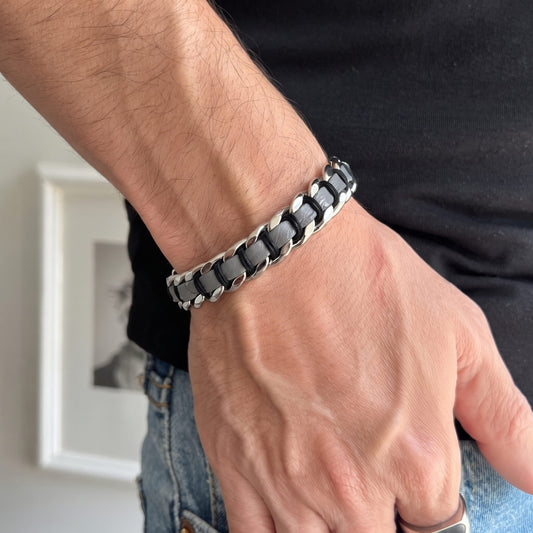 THE MEN THING Steel Bracelets TITAN BRAID - 9mm Pure Titanium Steel Bracelet with Snap-lock Clasp for Men & Boy (8 inch)