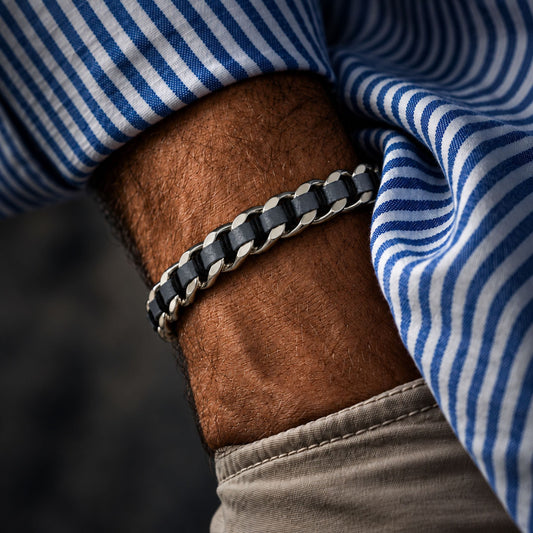 THE MEN THING Steel Bracelets TITAN BRAID - 9mm Pure Titanium Steel Bracelet with Snap-lock Clasp for Men & Boy (8 inch)