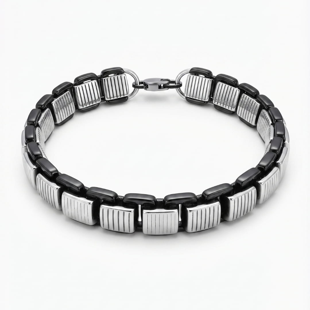 THE MEN THING Steel Bracelets TITAN GRIDLOCK - 12mm Pure Titanium Steel Bracelet with Lobster Clasp for Men & Boy (8.5 inch)