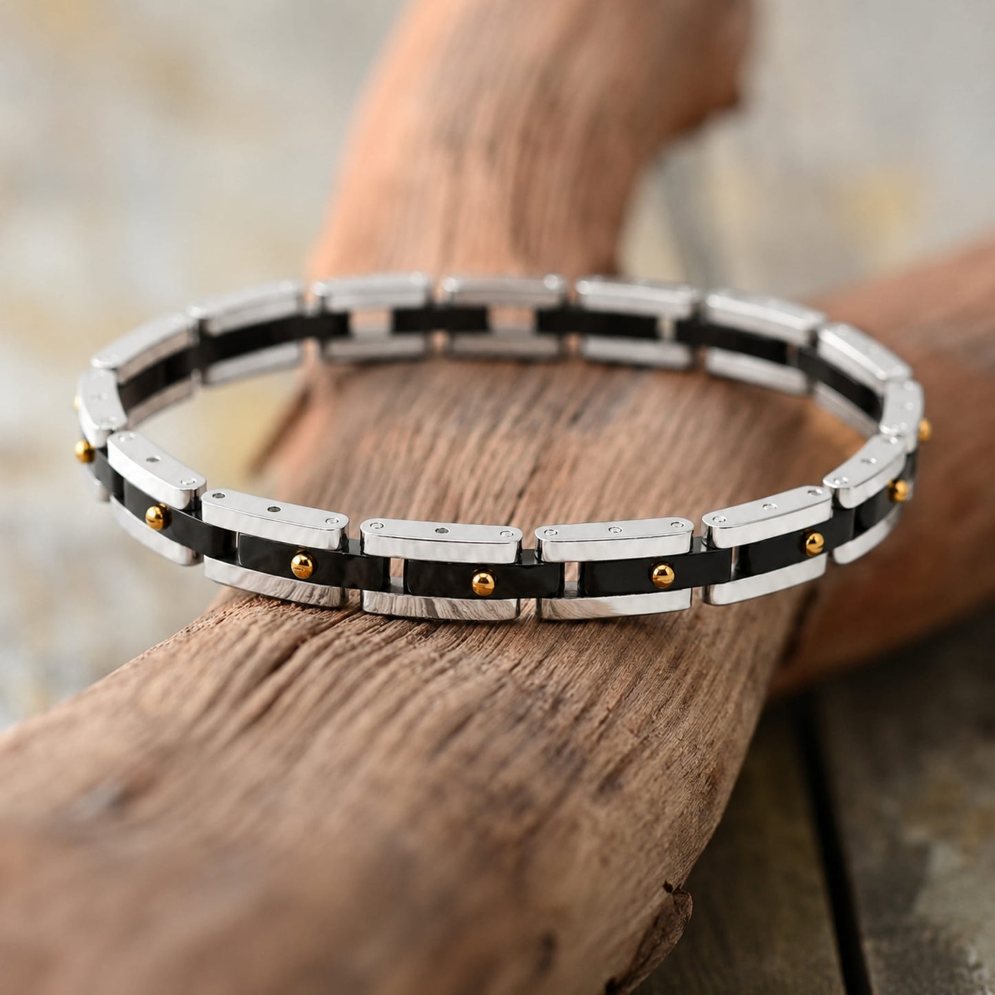 THE MEN THING Steel Bracelets TITAN LINK BLACK - 8mm Pure Titanium Steel Bracelet with Snap-lock Clasp for Men & Boy (8 inch)