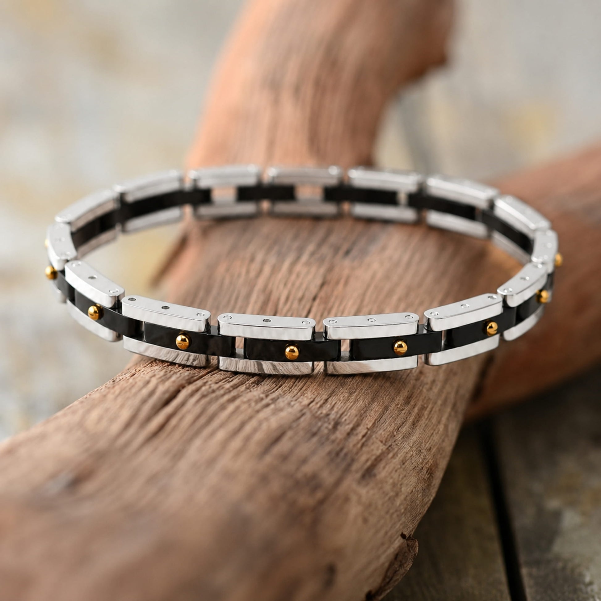 THE MEN THING Steel Bracelets TITAN LINK BLACK - 8mm Pure Titanium Steel Bracelet with Snap-lock Clasp for Men & Boy (8 inch)