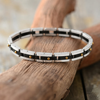 THE MEN THING Steel Bracelets TITAN LINK BLACK - 8mm Pure Titanium Steel Bracelet with Snap-lock Clasp for Men & Boy (8 inch)