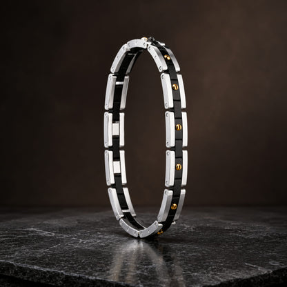 THE MEN THING Steel Bracelets TITAN LINK BLACK - 8mm Pure Titanium Steel Bracelet with Snap-lock Clasp for Men & Boy (8 inch)