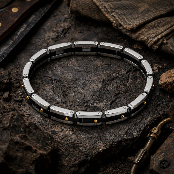 TITAN LINK BLACK - 8mm Pure Titanium Steel Bracelet with Snap-lock Clasp for Men & Boy (8 inch)