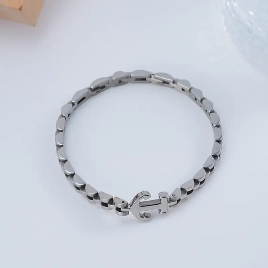 THE MEN THING Steel Bracelets TITANANCHOR STEEL LINK BRACELET - 8mm Pure Silver Titanium Stainless Steel Bracelet, Silver Chain Bracelet for Men & Boy (8inch)