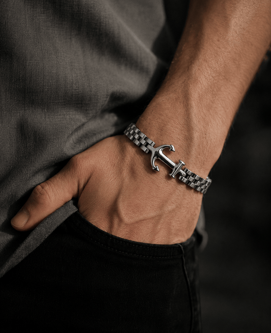 THE MEN THING Steel Bracelets TITANANCHOR STEEL LINK BRACELET - 8mm Pure Silver Titanium Stainless Steel Bracelet, Silver Chain Bracelet for Men & Boy (8inch)