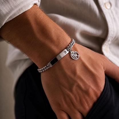THE MEN THING Steel Bracelets TREE CHARM STEEL - 8mm Pure Titanium Steel Bracelet with Lobster Clasp for Men & Boy (8-9 inch)