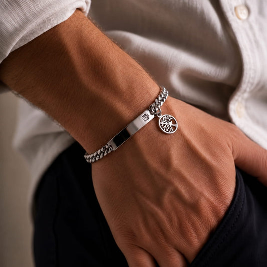 THE MEN THING Steel Bracelets TREE CHARM STEEL - 8mm Pure Titanium Steel Bracelet with Lobster Clasp for Men & Boy (8-9 inch)