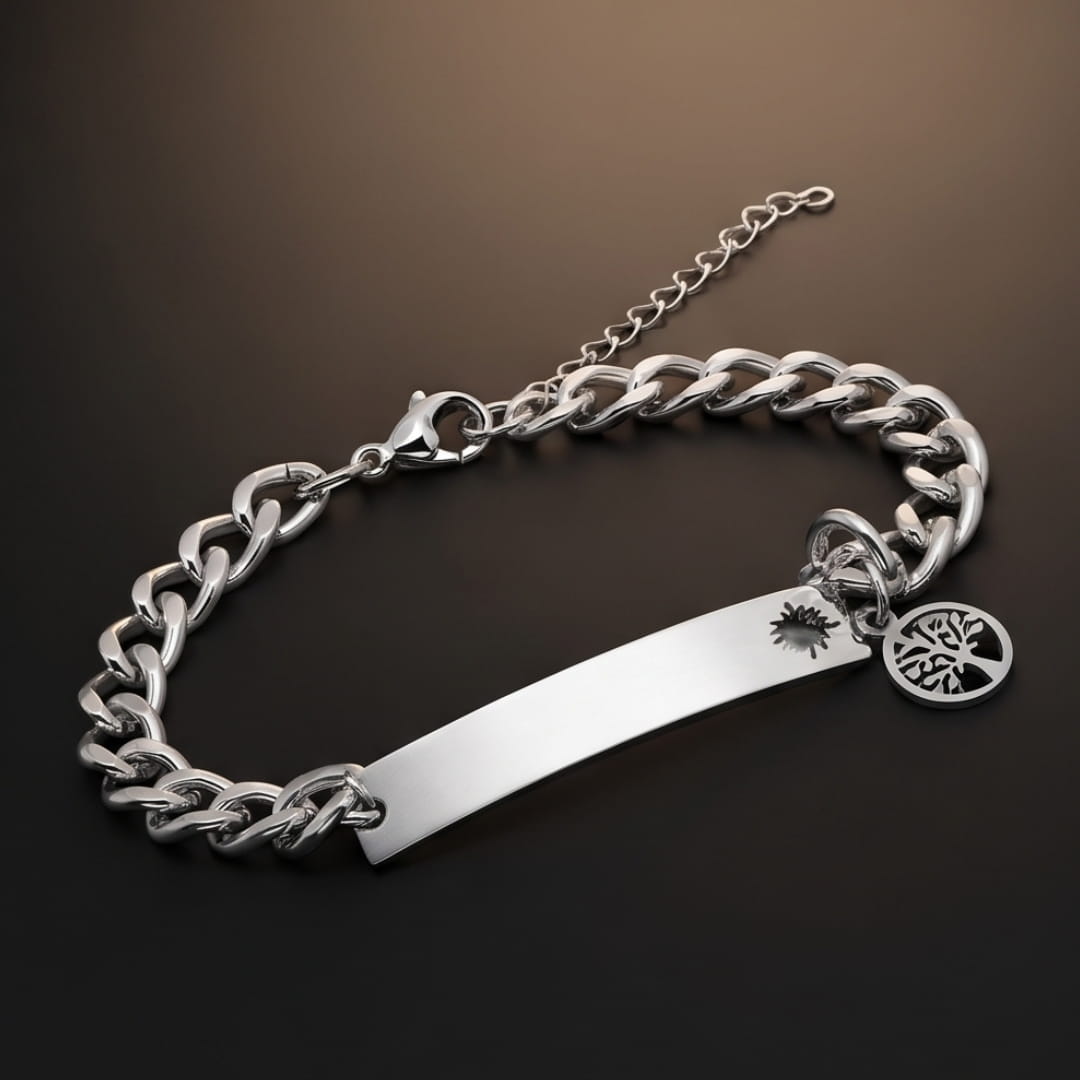 THE MEN THING Steel Bracelets TREE CHARM STEEL - 8mm Pure Titanium Steel Bracelet with Lobster Clasp for Men & Boy (8-9 inch)