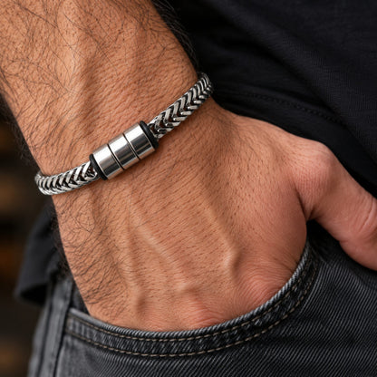 THE MEN THING Steel Bracelets TRIAX - 10mm Pure Stainless Steel  Bracelet with Lobster Claw Buckle for Men & Boys (8 to 10 inch Adjustable Cable Chain)