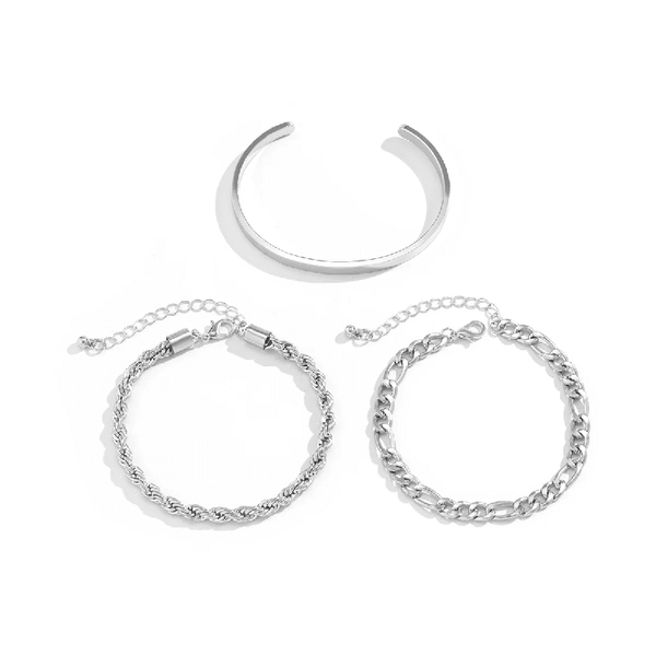 TRIFECTA SILVER - 3 pcs Alloy Adjustable Bracelet for Men & Boys