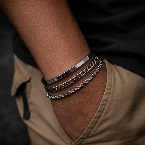 TRIFECTA SILVER - 3 pcs Alloy Adjustable Bracelet for Men & Boys
