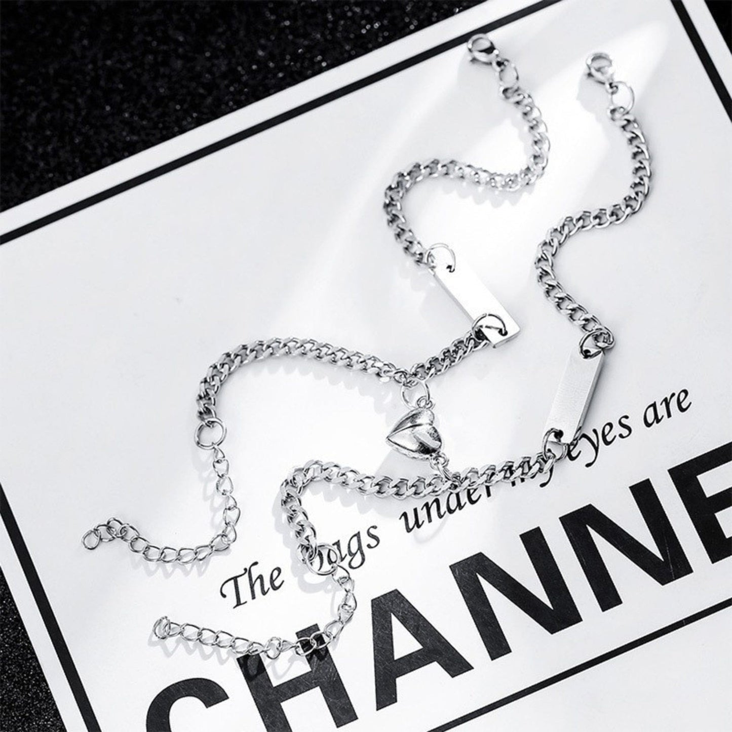 THE MEN THING Steel Bracelets TWIN HEART MAGNET - Pure Stainless Steel with Lobster Clasp for Couples Bracelet  (8inch)