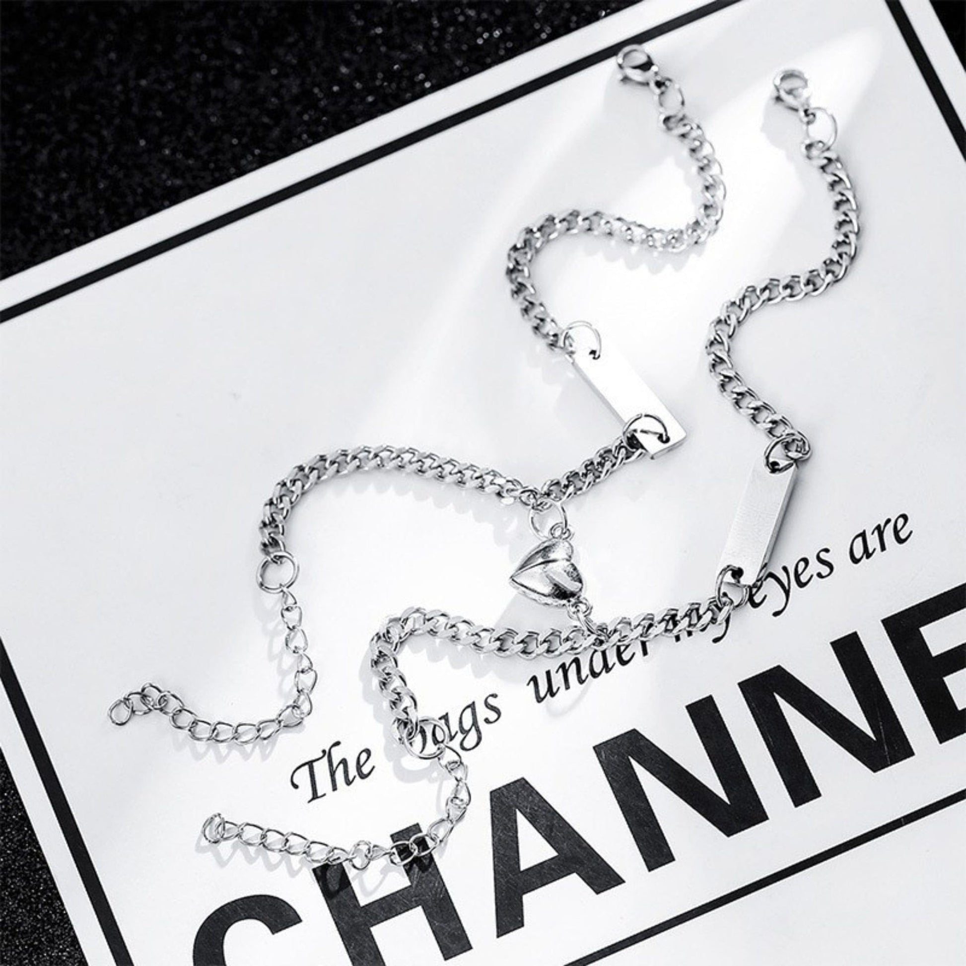 THE MEN THING Steel Bracelets TWIN HEART MAGNET - Pure Stainless Steel with Lobster Clasp for Couples Bracelet  (8inch)