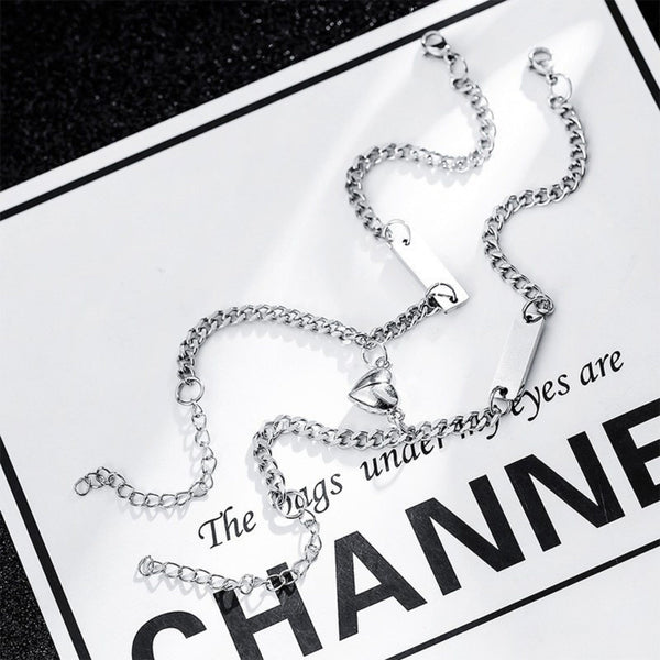 TWIN HEART MAGNET - Pure Stainless Steel with Lobster Clasp for Couples Bracelet  (8inch)