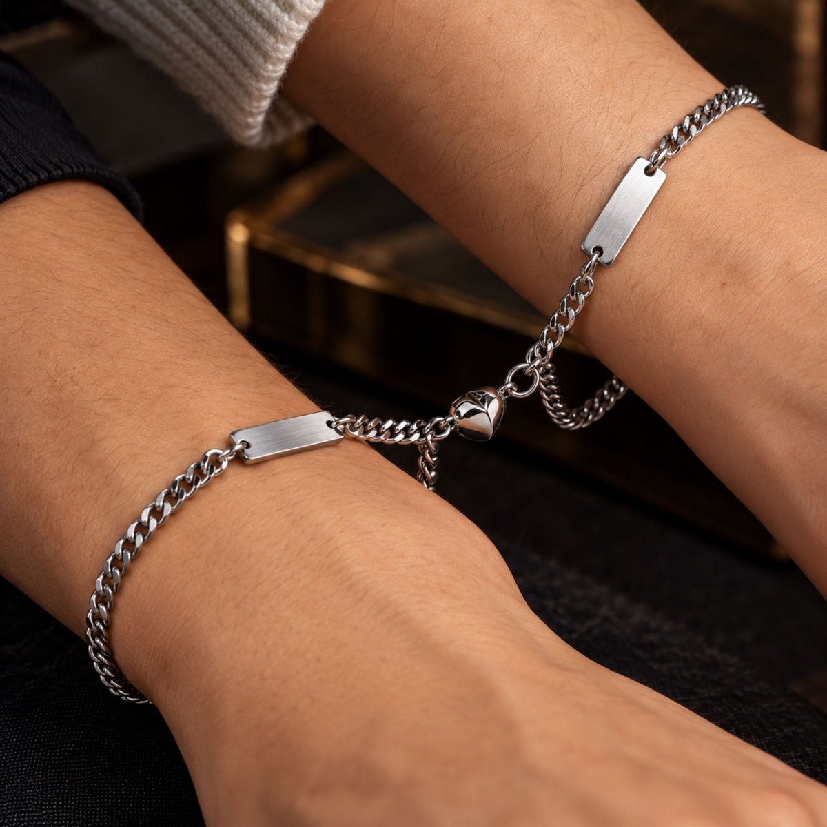THE MEN THING Steel Bracelets TWIN HEART MAGNET - Pure Stainless Steel with Lobster Clasp for Couples Bracelet  (8inch)